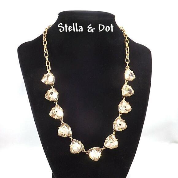 Stella and Dot Blush Crystal Rhinestone Necklace, Gold Tone, Spring Ring, 19" - Picture 1 of 8